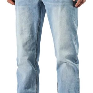 men Baggy Slim Fit Stretch Work Jeans - Straight Loose Blue Elastic