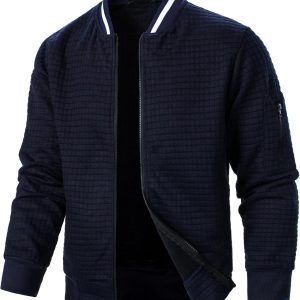 Men's Lightweight Jackets Casual Light Jackets for Men Waffle Bomber Jacket Varsity Coat with Zipper